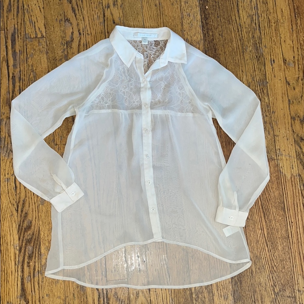 Sheer White Button-Up Blouse